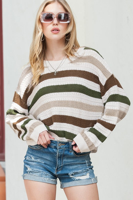 Hollowed Lightweight Drop Shoulder Knit Sweater