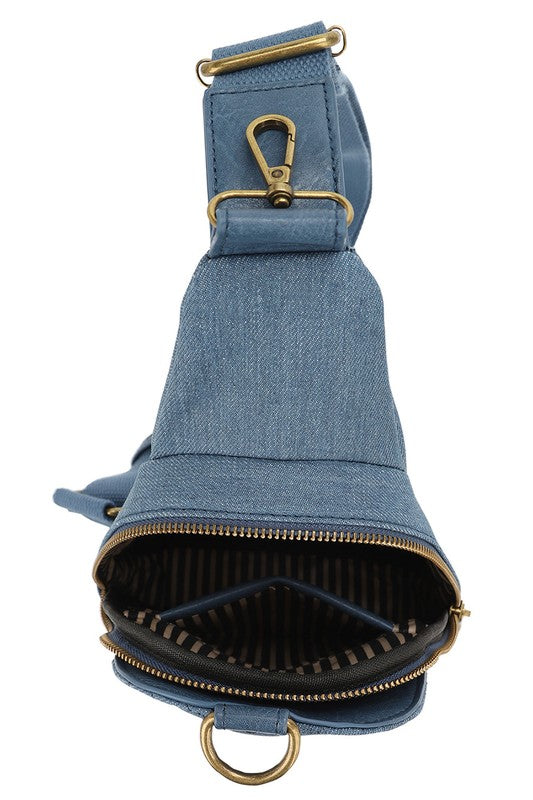 Chevron Quilted Denim Sling Crossbody Bag