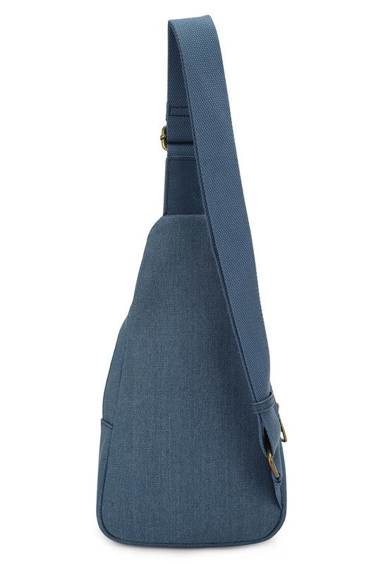 Chevron Quilted Denim Sling Crossbody Bag