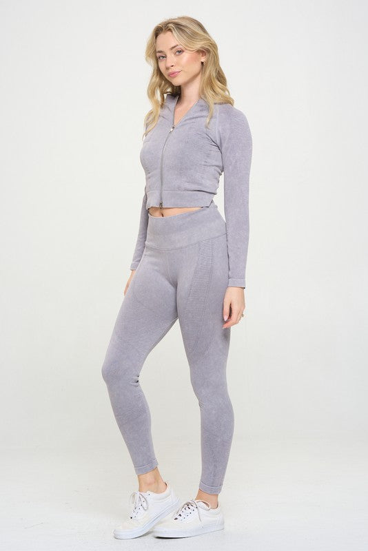 Ribbed Knit Long Sleeve Tracksuit Top & Leggings Set