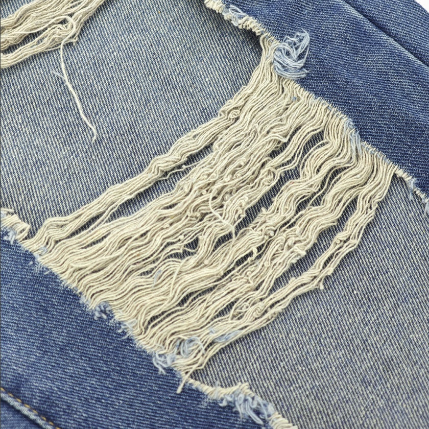 High-Waist Heavy Destroy Jeans - Distressed Ripped Denim
