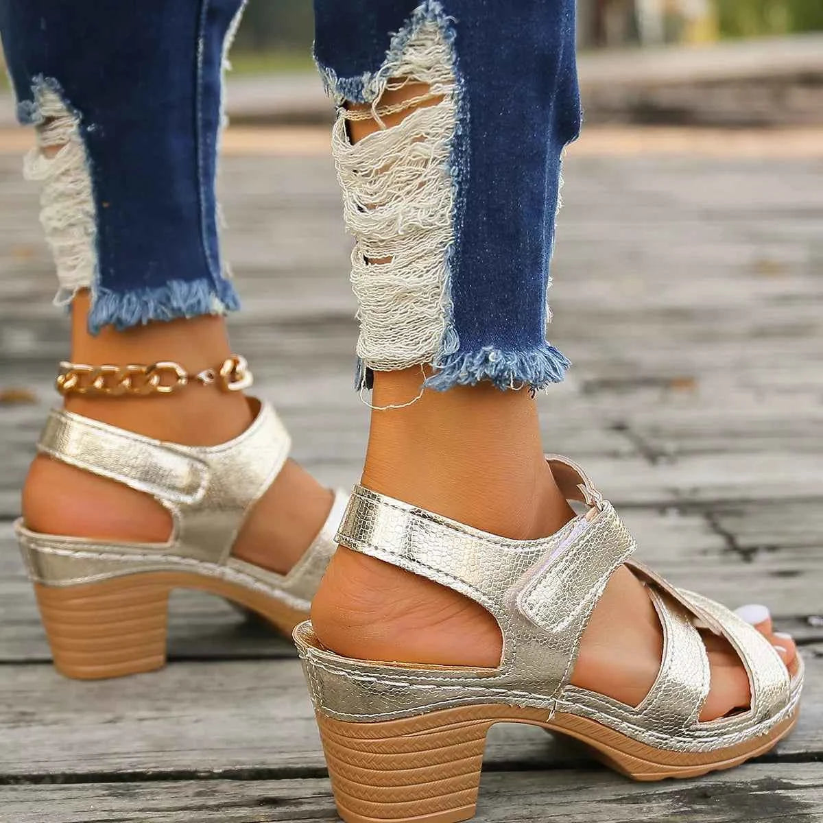 Open Toe Block Heel Sandals - Mid Height Elegant Style