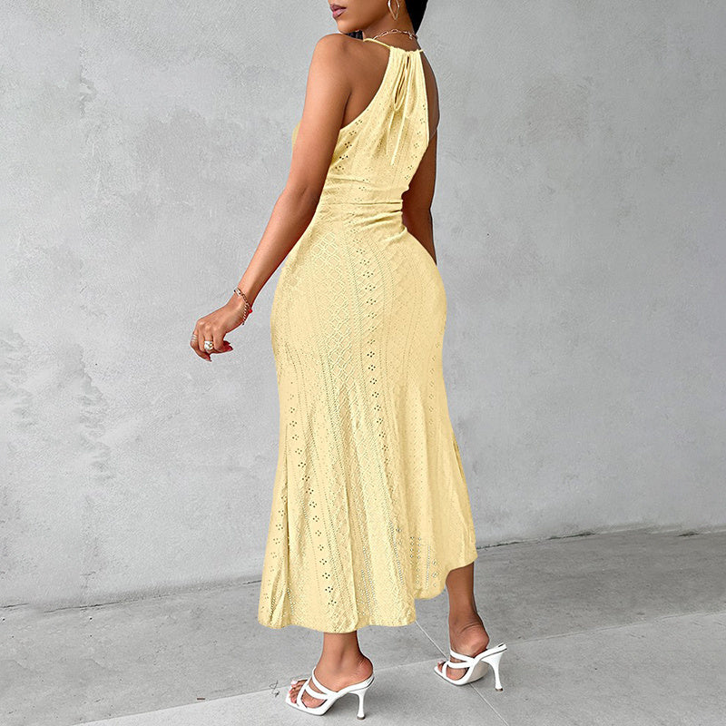 Sleeveless Halter Neck Ruched Bodycon Midi Dress