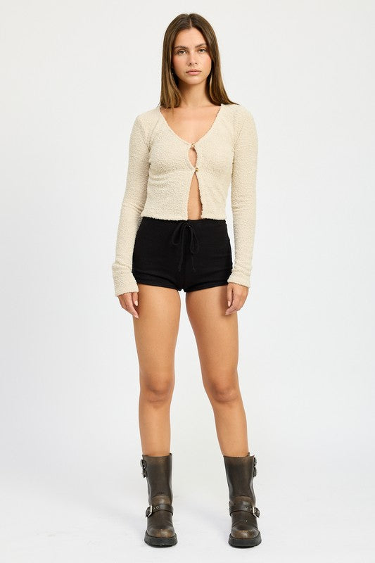 Cropped Two-button V-neck Cardigan Sweater