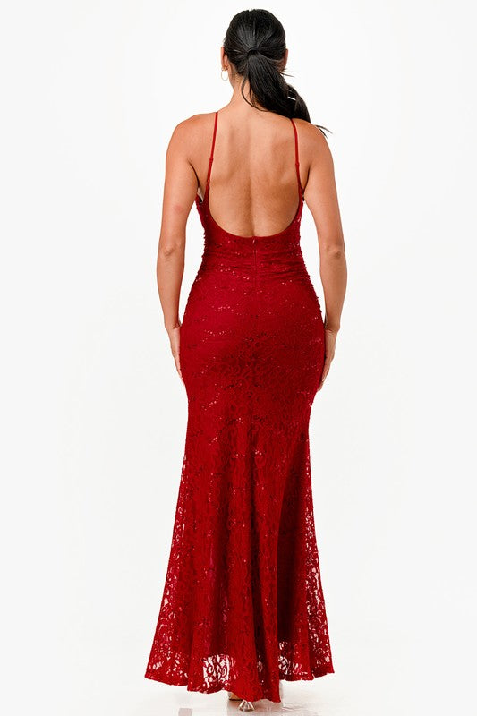 Lace Mermaid Sleeveless Open Back Maxi Dress