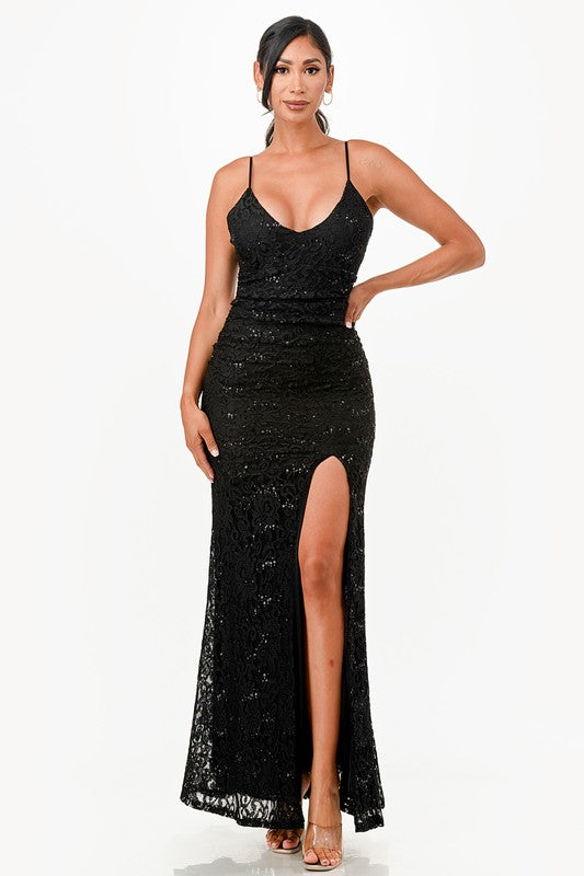 Lace Mermaid Sleeveless Open Back Maxi Dress
