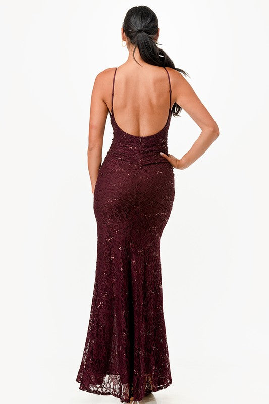 Lace Mermaid Sleeveless Open Back Maxi Dress