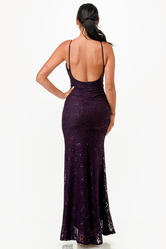 Lace Mermaid Sleeveless Open Back Maxi Dress