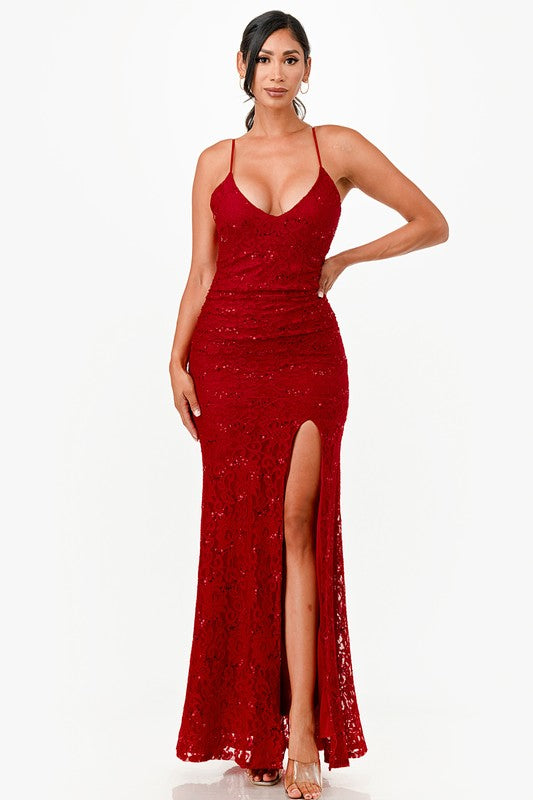 Lace Mermaid Sleeveless Open Back Maxi Dress