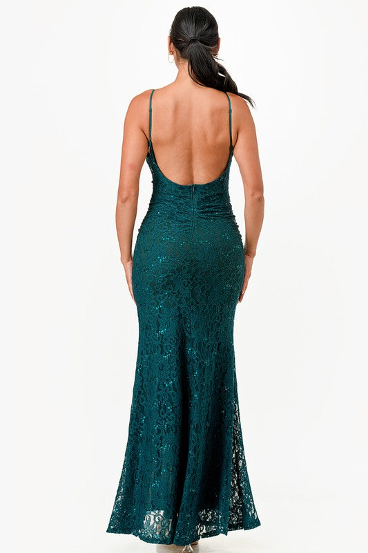 Lace Mermaid Sleeveless Open Back Maxi Dress