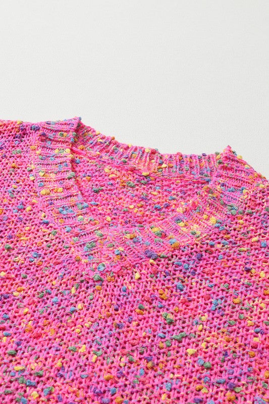 Hot Pink Mixed Color Chunky Knit Sweater