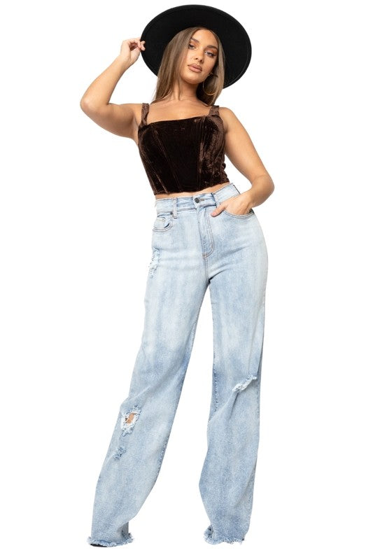 High Rise Charlote Stone Washed Wide Leg Jean