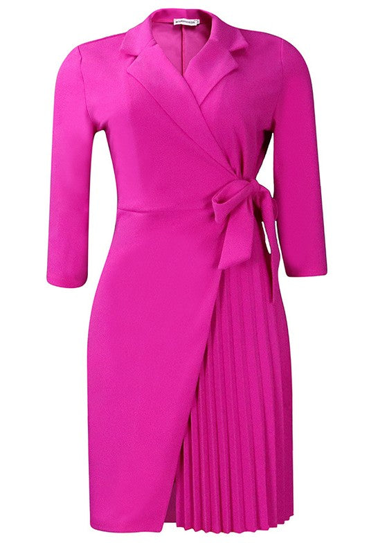 Wrap Style Blouse 3/4 Sleeve Mini Dress