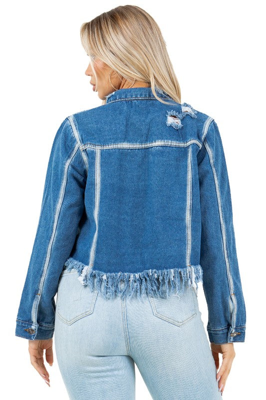 Button Closure Crop Style Denim Jacket