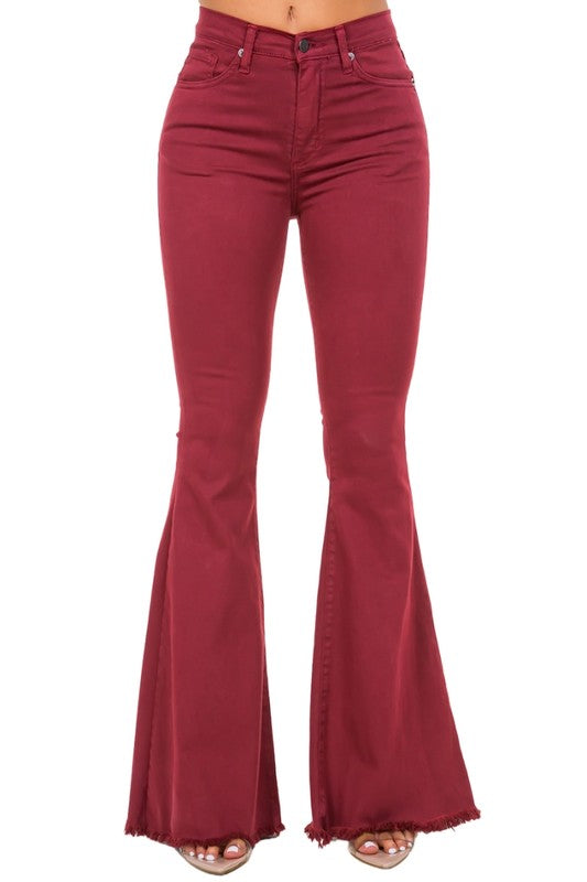 High Rise Bell Bottom Jean in Wine