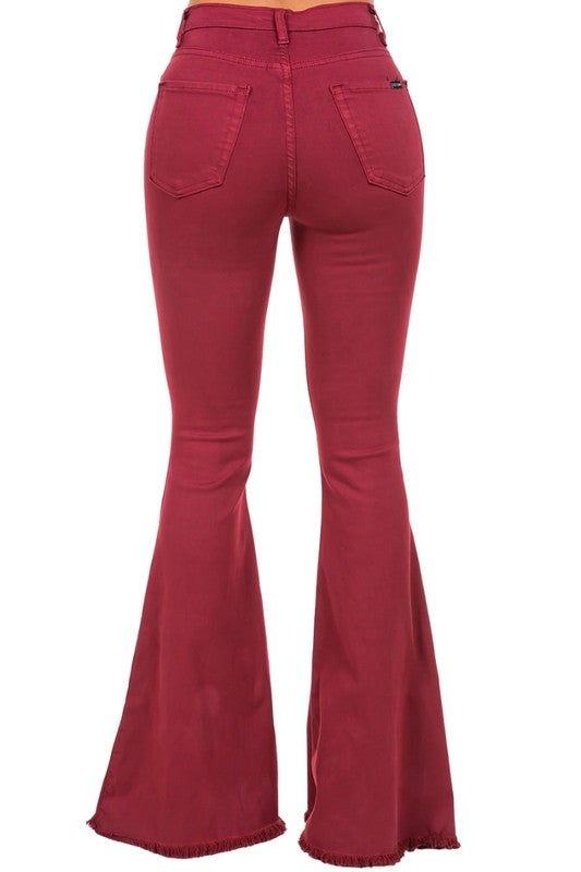 High Rise Bell Bottom Jean in Wine