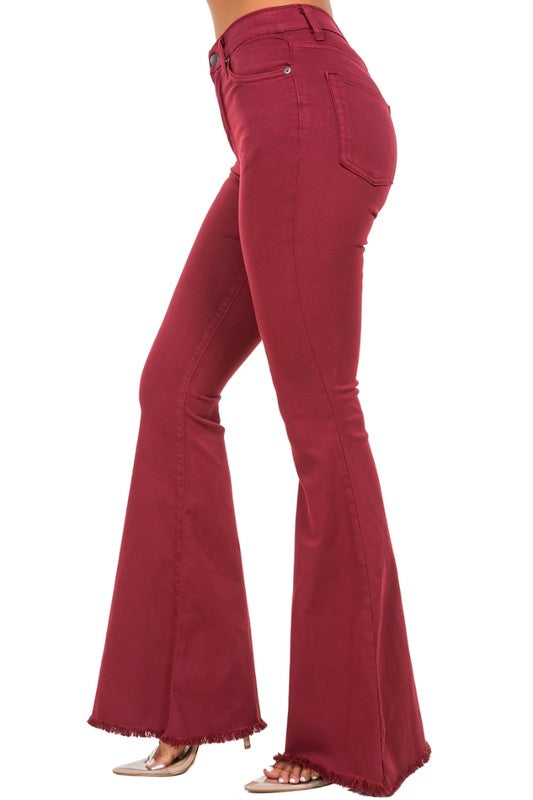 High Rise Bell Bottom Jean in Wine