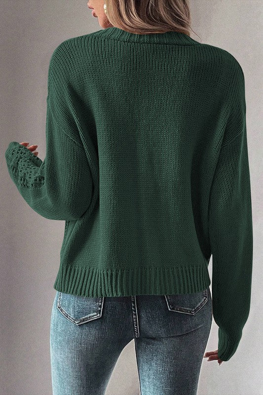 Button Closure Hollow Knit Drop Shoulder Cardigan