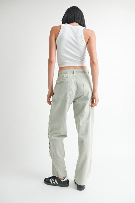 Casual Distressed Wide Leg Tie-front Pants