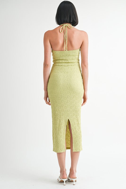 Melon Green Halter Neck Open Back Midi Dress