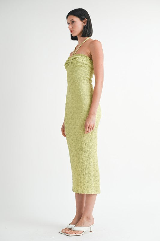 Melon Green Halter Neck Open Back Midi Dress