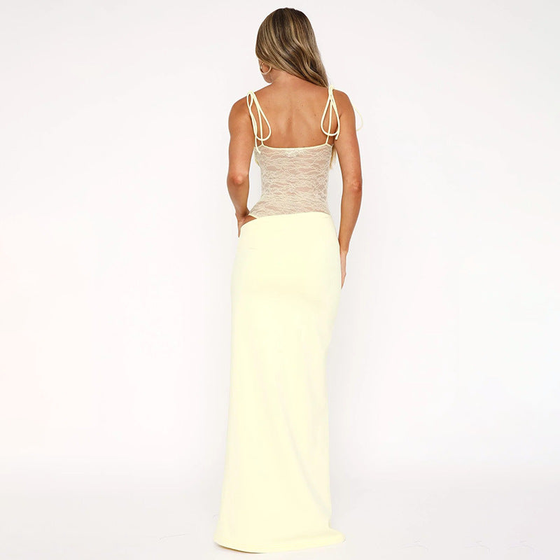 Sexy Y2K Lace Halter Party Evening Sleeveless Maxi Dress