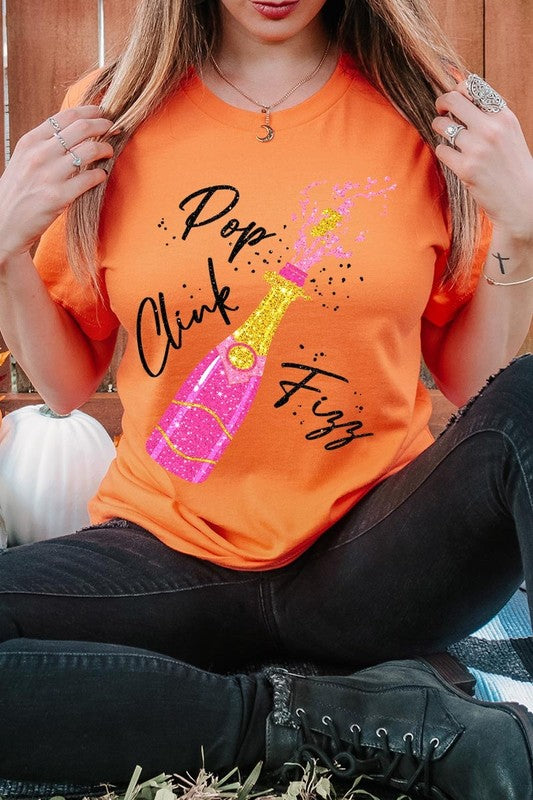 Faux Glitter Champagne Pop Clink Fizz Graphic Tee