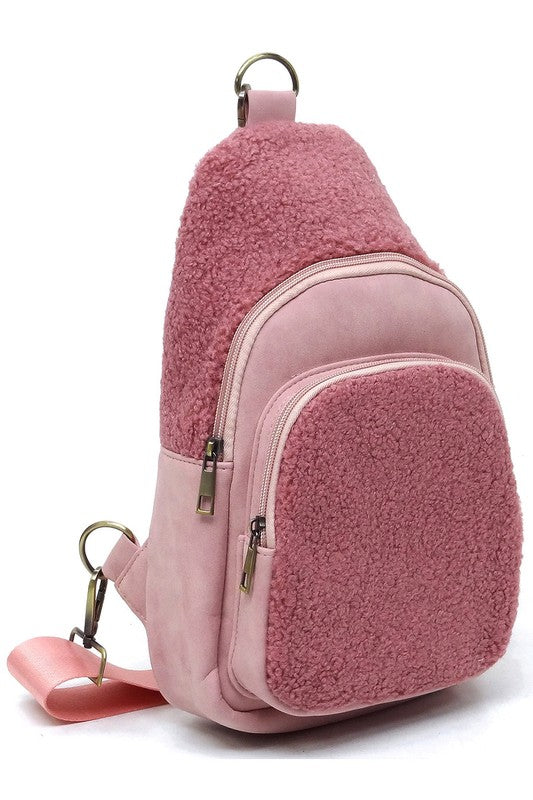 Terry Fur Sling Bag Crossbody Backpack