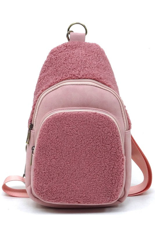 Terry Fur Sling Bag Crossbody Backpack