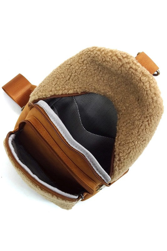 Terry Fur Sling Bag Crossbody Backpack
