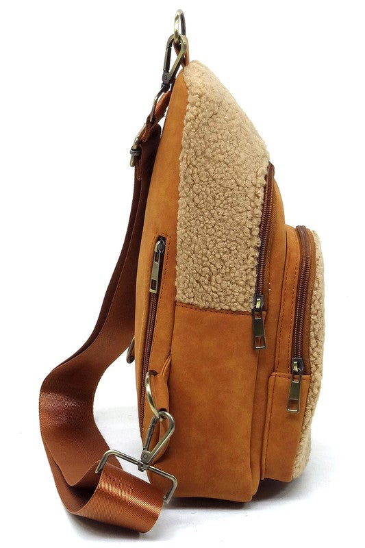 Terry Fur Sling Bag Crossbody Backpack