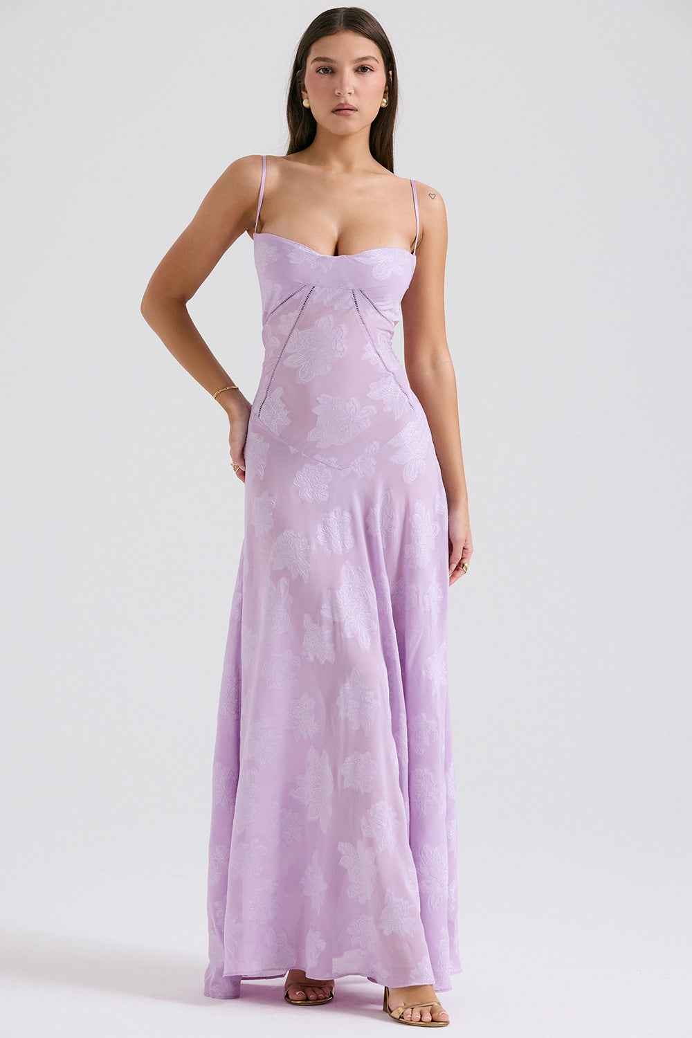 Floral Backless Maxi Dress - Square Neck High Waist Chiffon
