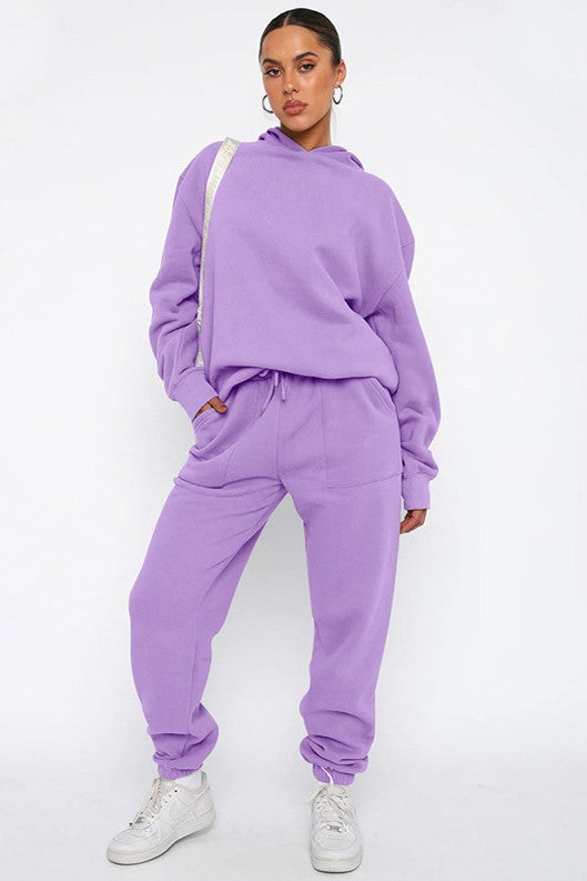 Chic Pastel Kanga Pocket Hoodie & Drawstring Sweatpant Set