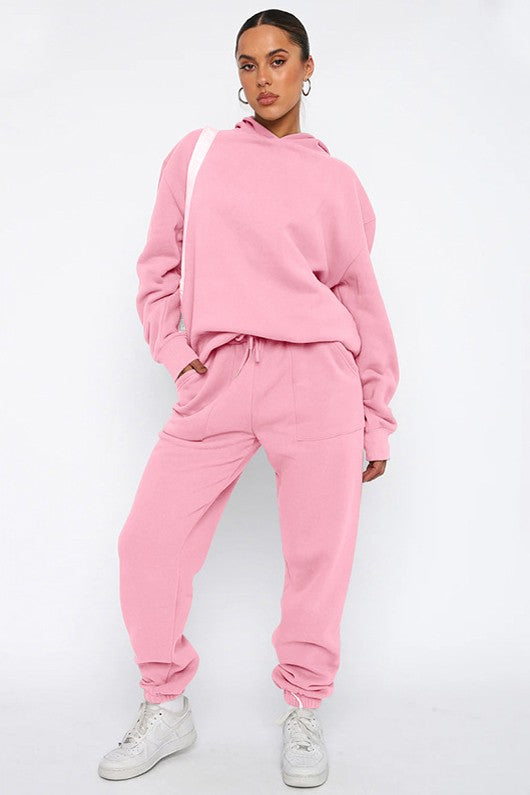 Chic Pastel Kanga Pocket Hoodie & Drawstring Sweatpant Set
