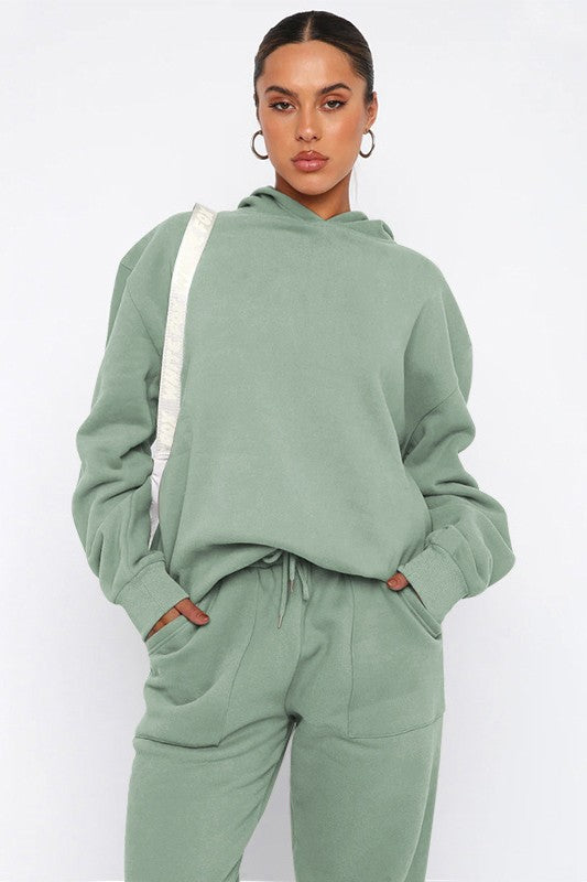 Chic Pastel Kanga Pocket Hoodie & Drawstring Sweatpant Set