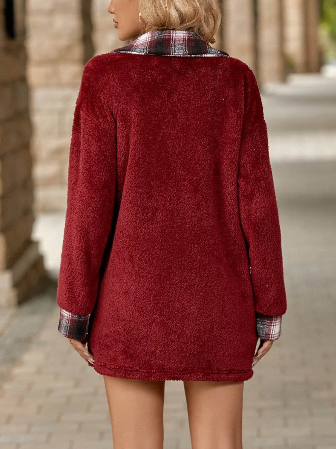 Plaid Contrast Dropped Shoulder Coat - Fashions Envy