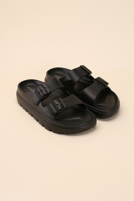 Round Open Toe Buckle Strap Slides