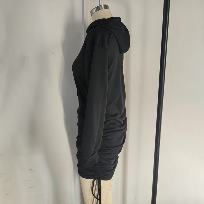 Hoodie Mini Dress - Bodycon Dress with Drawstring