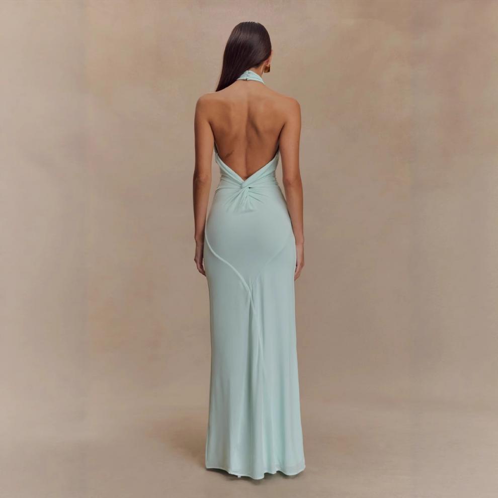 Halter Backless Maxi Dress - Elegant Formal Gown