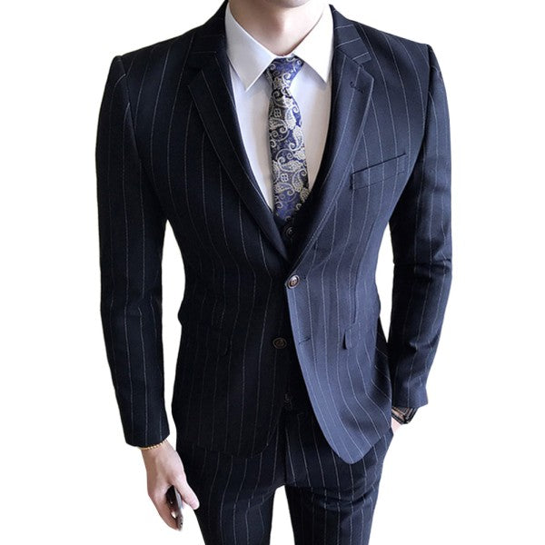 Mens Formal 3 Piece Pinstripe 2 Button Suit - Fashions Envy