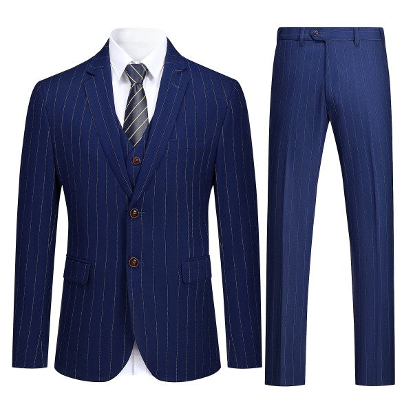 Mens Formal 3 Piece Pinstripe 2 Button Suit - Fashions Envy