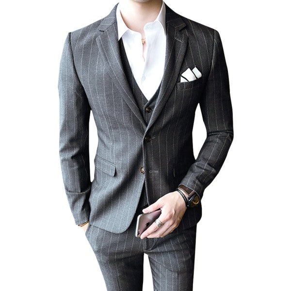 Mens Formal 3 Piece Pinstripe 2 Button Suit - Fashions Envy