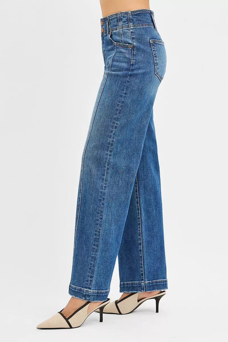 RISEN Wide Baggy Jeans - Mid Rise Relaxed Fit - Fashions Envy