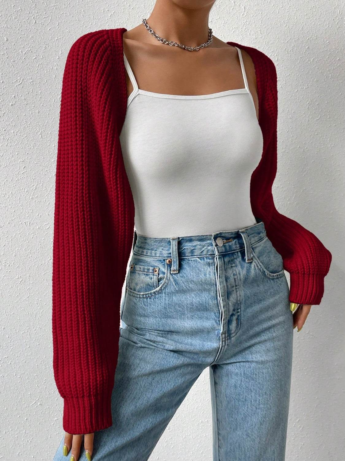 Honey Open Front Long Sleeve Cropped Cardigan - Fashions Envy