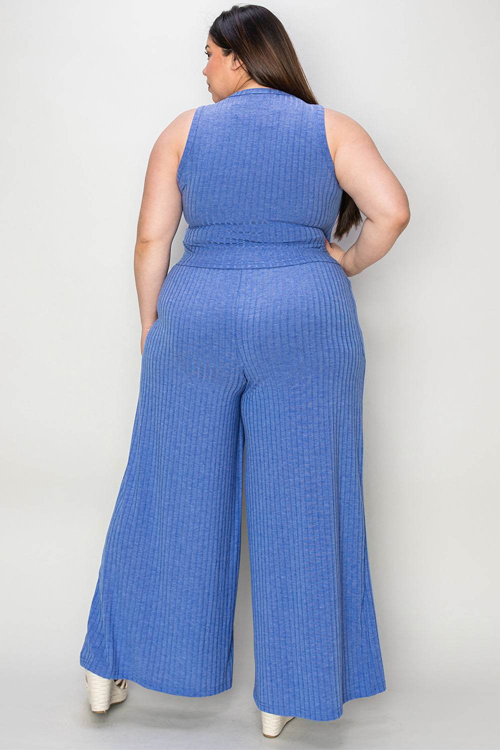 Basic Bae Full Size Ribbed Tank and Wide Leg Pants Set - Fashions Envy