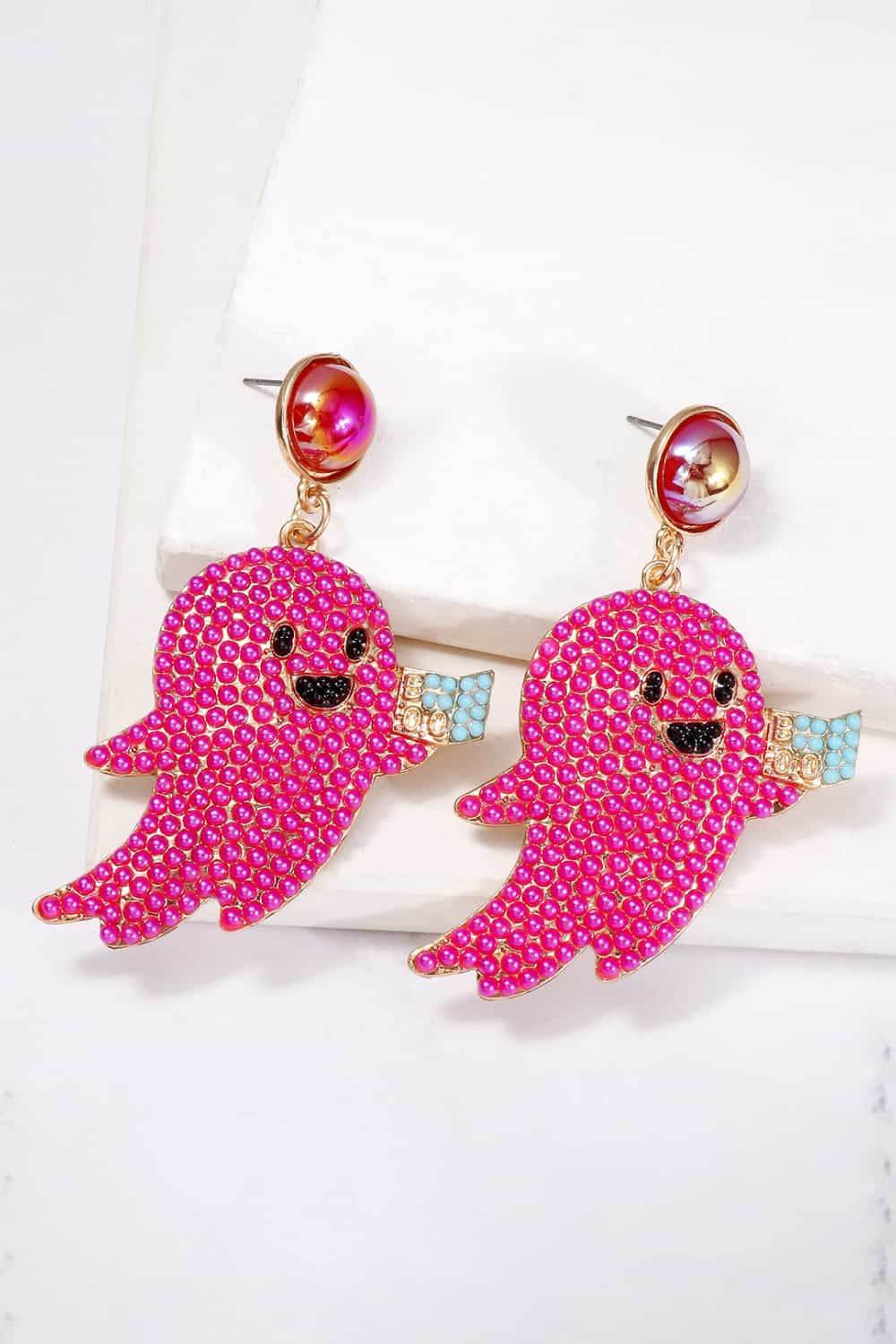 Ghost Shape Synthetic Pearl Dangle Earrings - Fashions Envy