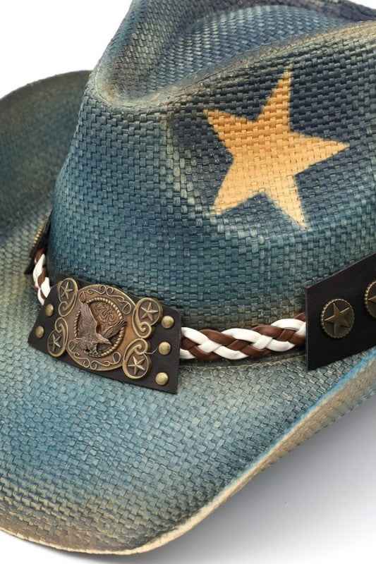 Western Eagle Plate Star Print Cowboy Hat