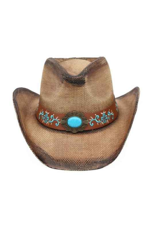 Embroidered Brim Turquoise Hatband Cowboy Hat