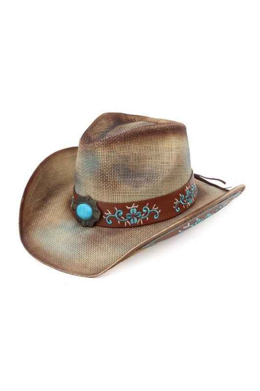 Embroidered Brim Turquoise Hatband Cowboy Hat