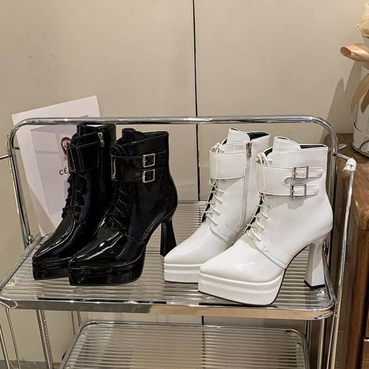 Stylish Lace-Up High Block Heel Boots - Fashions Envy